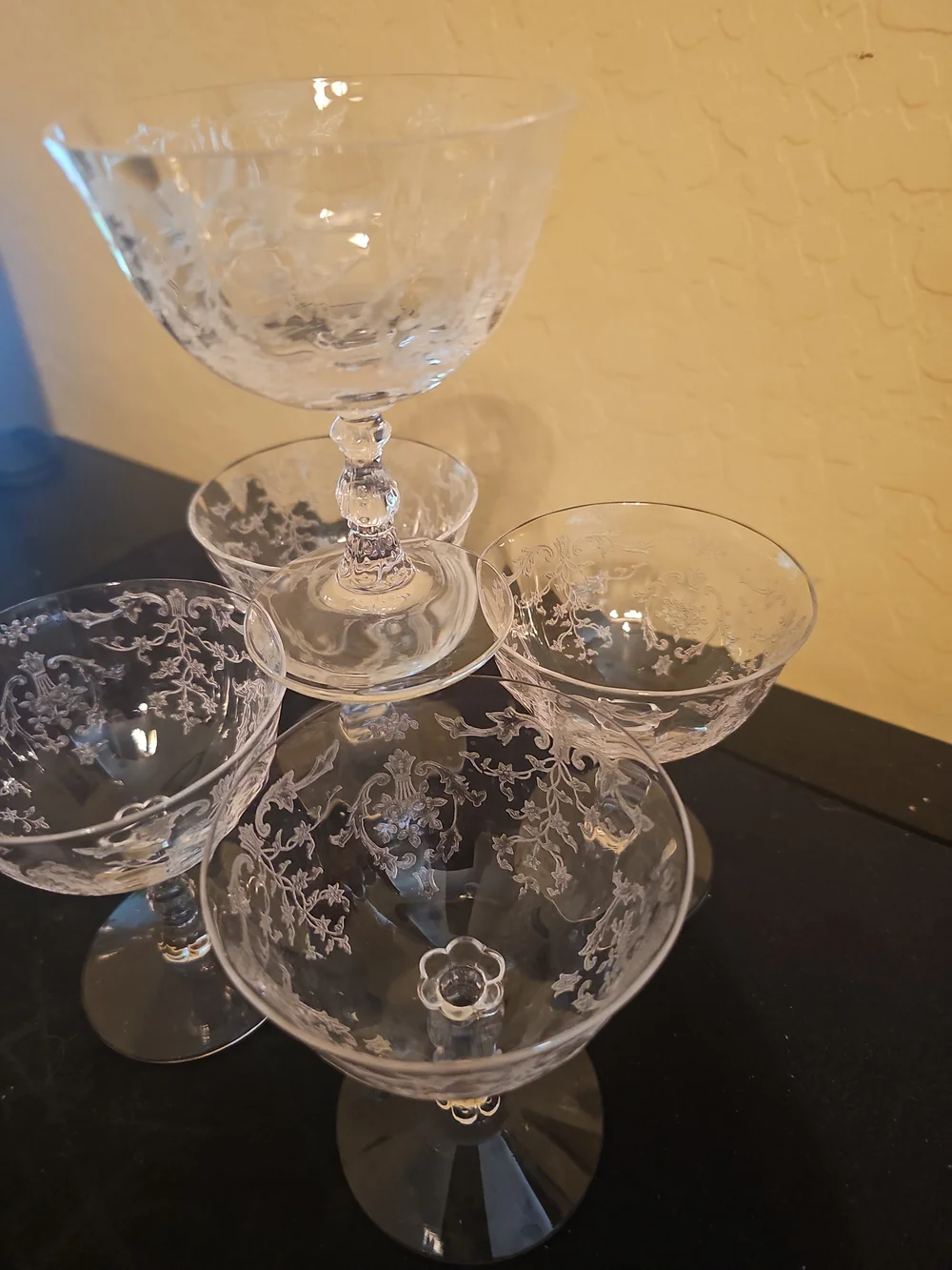 Vtg Fostoria Navarre Clear Etched Champagne Glass 4.5in Low Sherbet Coupe 5 Pcs